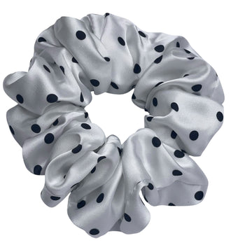 Elastic din satin alb cu buline negre